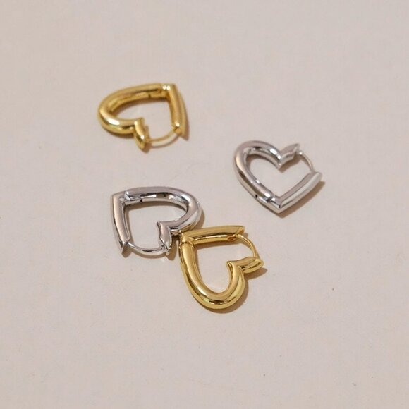 Jewelry - Smooth Silver Color Metal Love Heart Hoop Earrings